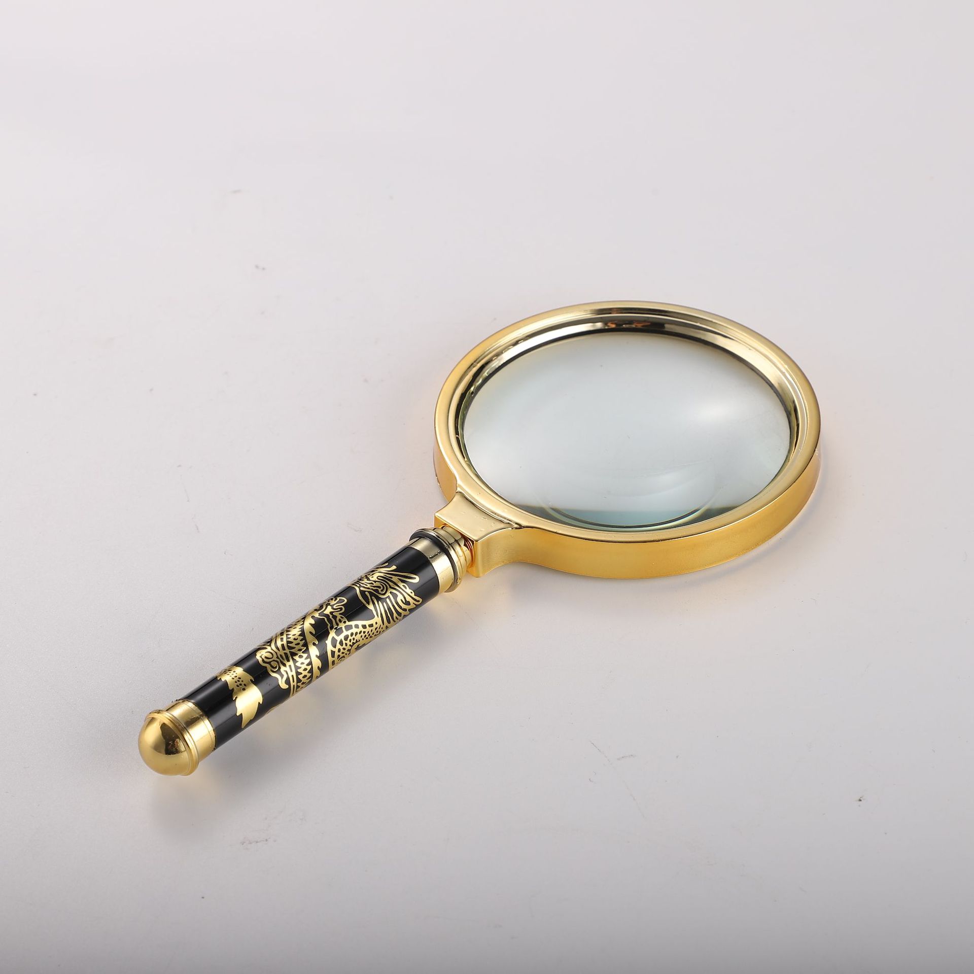 厂家直供龙纹直柄放大镜可拆便携聚光放大镜老人阅读放大镜