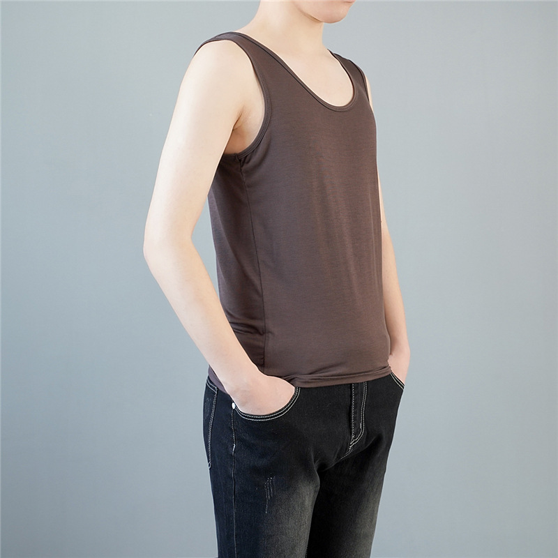 2020夏季款莫代尔圆领背心薄款大码纯色无袖上衣休闲简约男士背心
