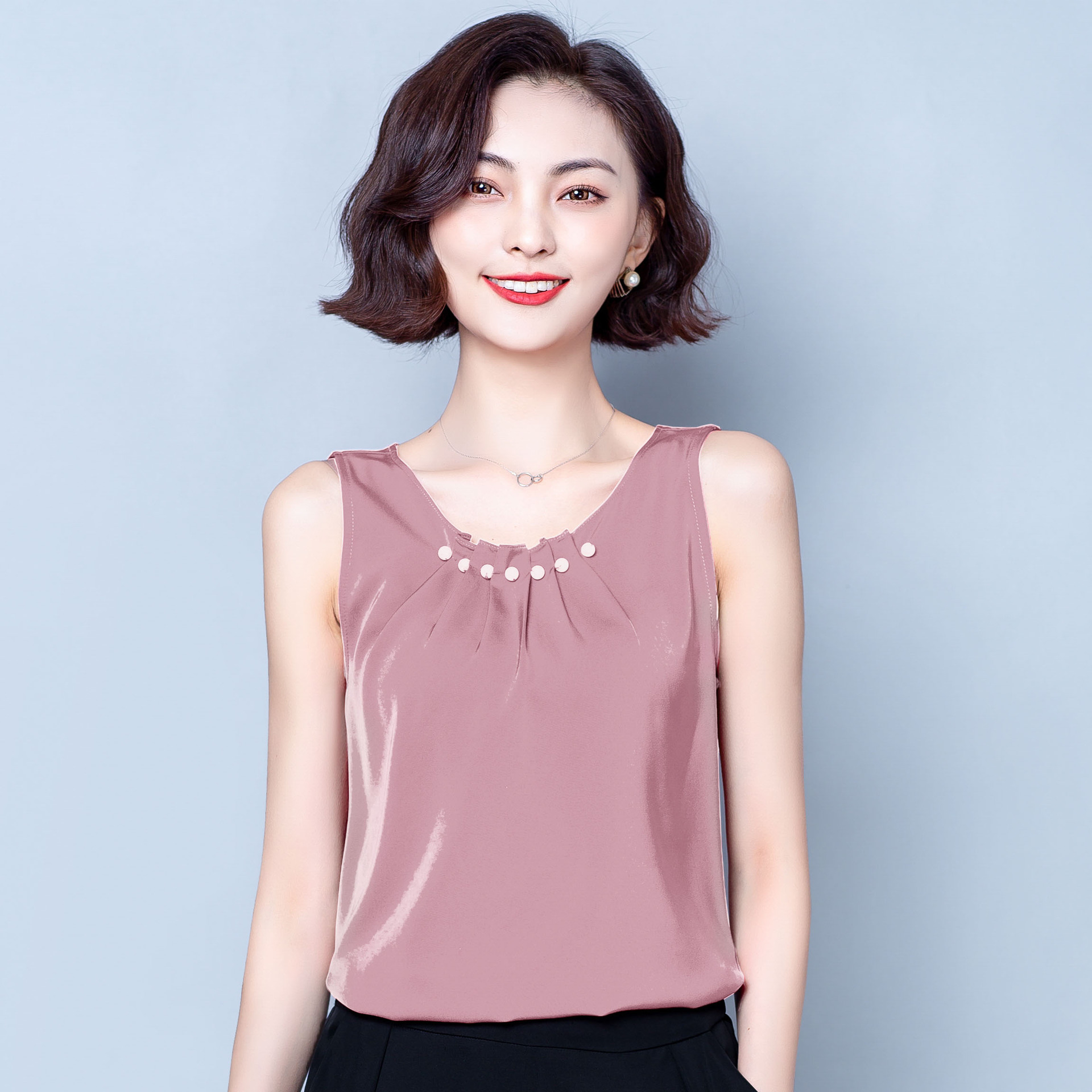 2020新款女装缎面吊带衫chic上衣内搭百搭钉珠背心打底