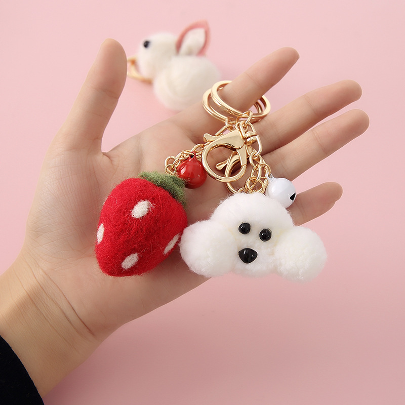 Cute Cartoon Keychain Teddy Car Pendant Wool Felt Jewelry Key Chain Rabbit Small Pendant Creative Gift