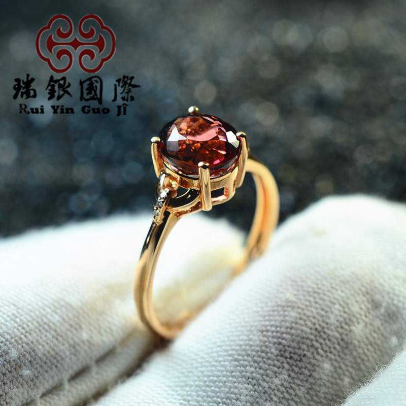 天然碧玺戒指 红蓝宝石碧玺祖母绿戒子彩宝戒指18k金钻石镶嵌设计