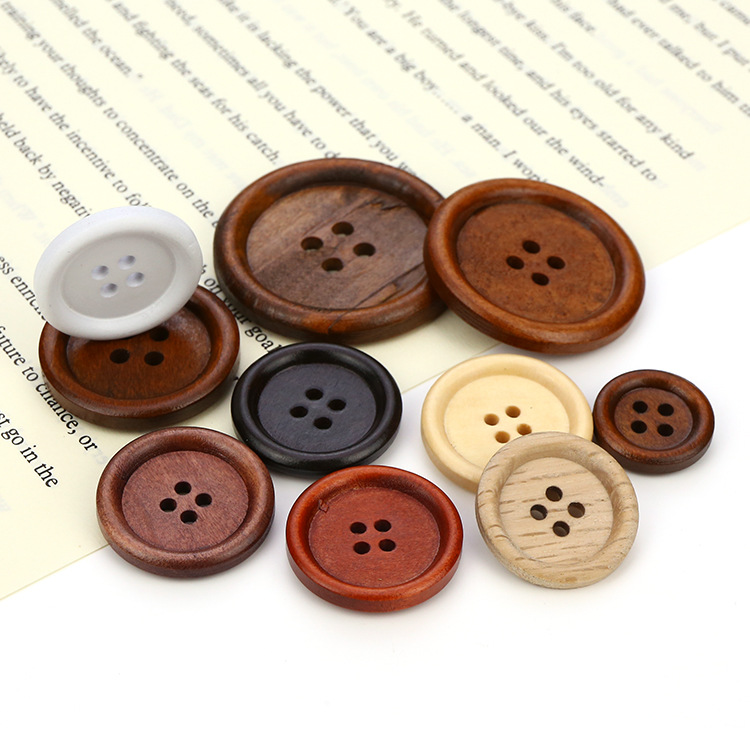 西达厂家供应木头纽扣 9mm-38mm四眼细边扣针织衫圆形儿童diy辅料-阿