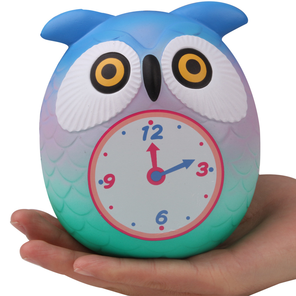 pu发泡可爱闹钟猫头鹰可加印logo慢回弹玩具