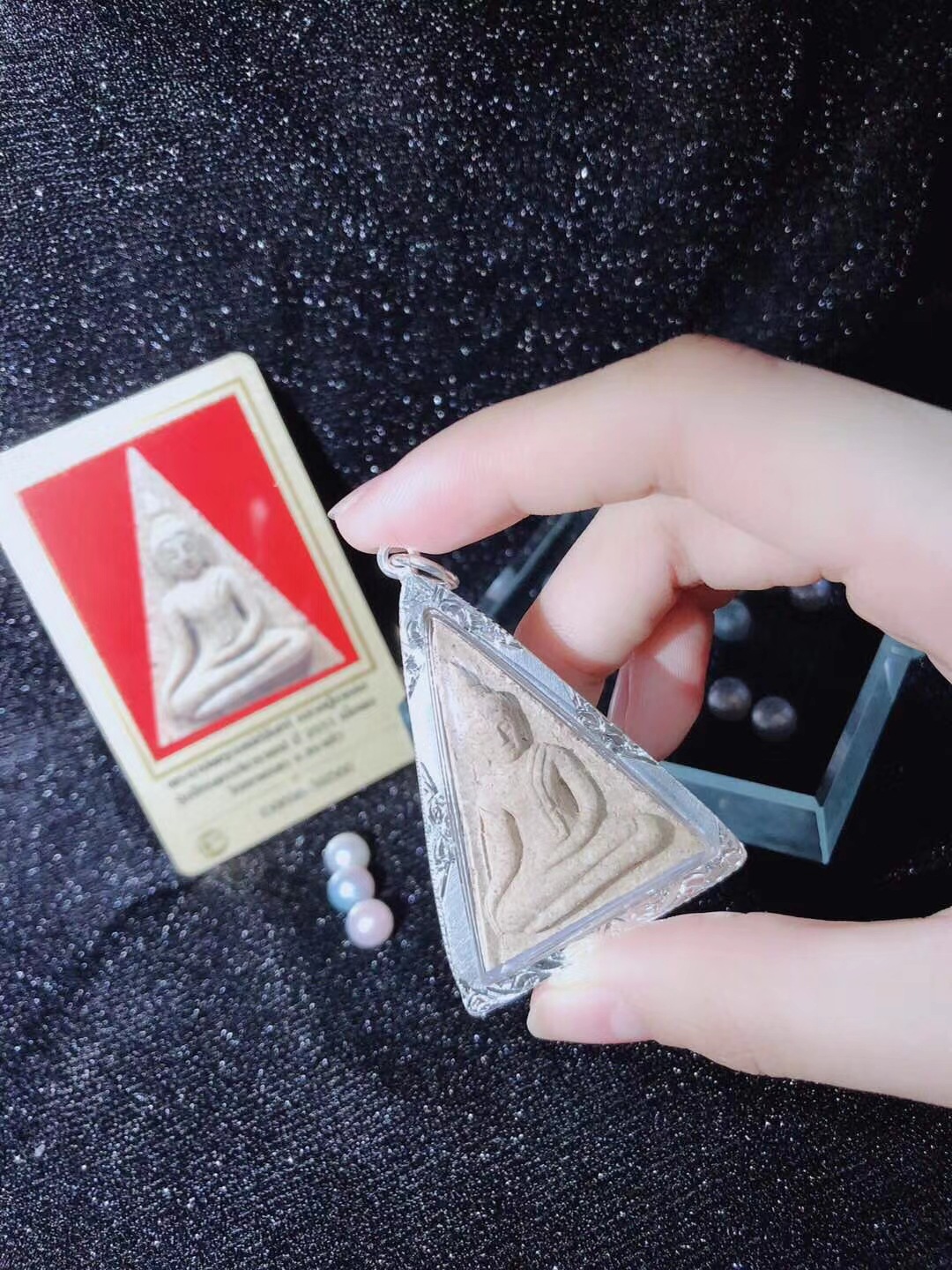 泰国原庙恭请佛牌 龙婆卡隆2551 南帕亚女王佛 纯银外壳 d卡