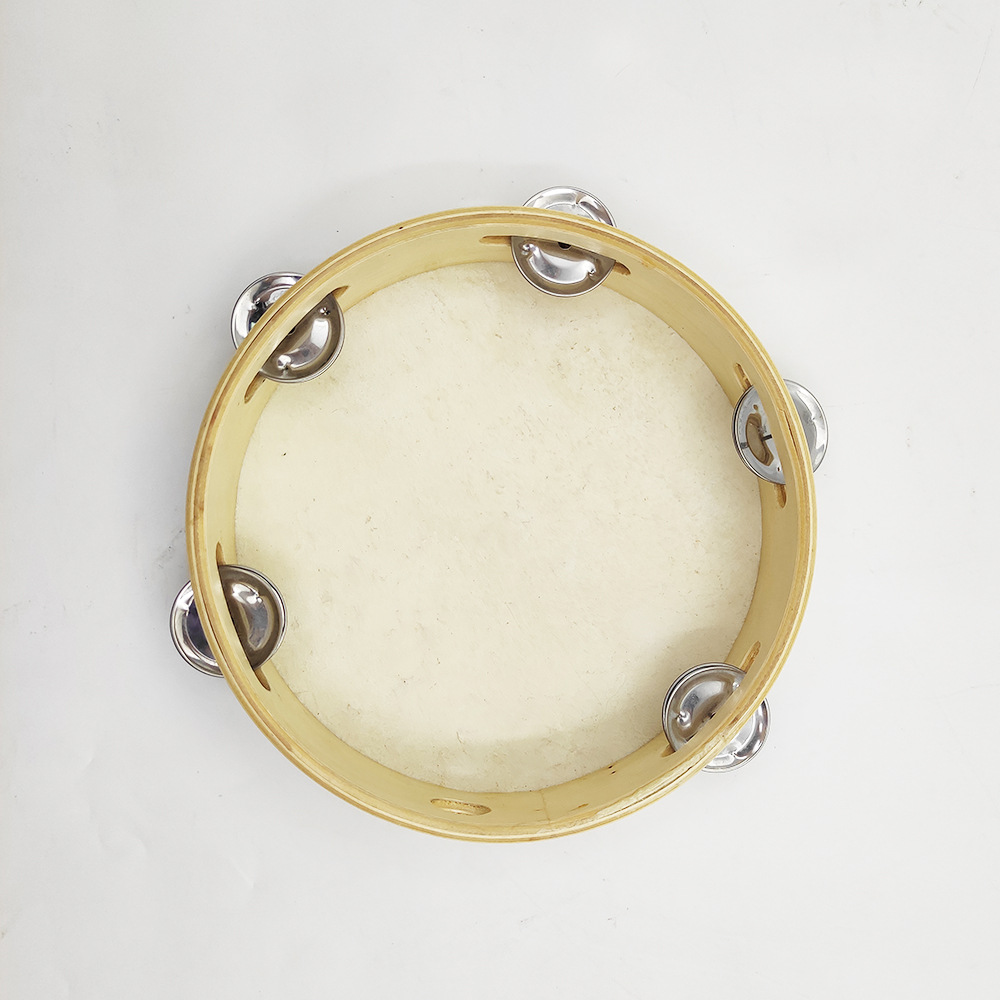 厂家直销8寸木色手摇铃鼓仿羊皮打击类伴奏乐器量大价优