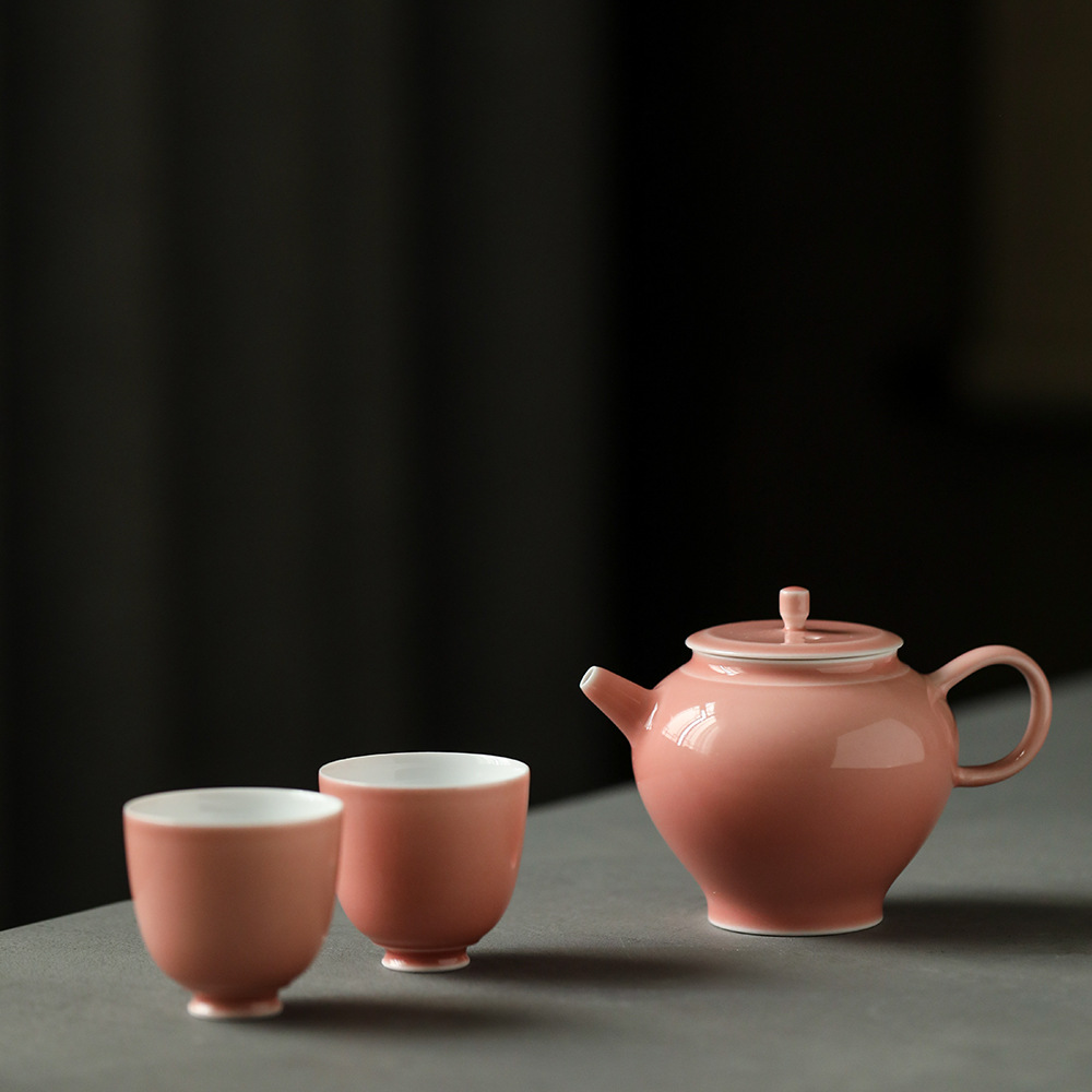 薄胎陶瓷景德镇桃粉色纯手工小茶壶泡茶壶陶瓷功夫茶具单壶家用