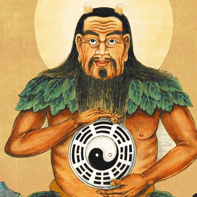 伏羲神像周文王孔子像挂画易更三圣图周易八卦玄学墙壁装饰卷轴画