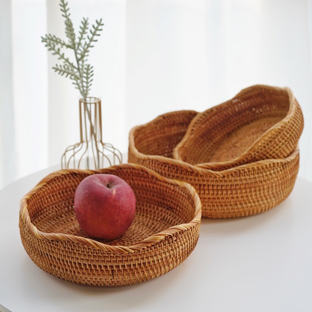 Vietnam Rattan Storage Basket Ins Fruit Basket Fruit Plate Living Room Home Coffee Table Snack Storage Box Candy Basket