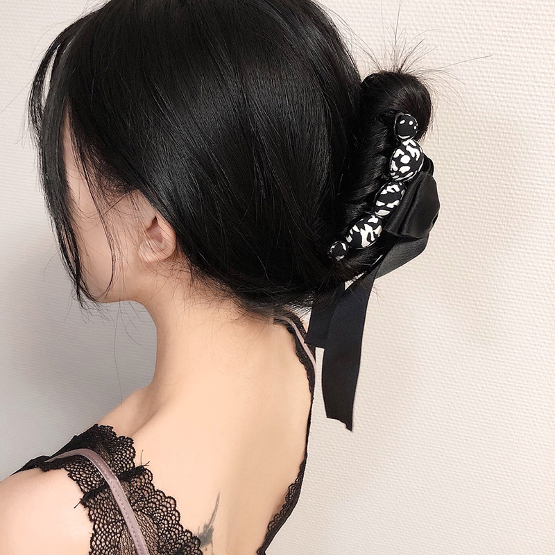 豹纹发卡韩国蝴蝶结豹纹色发饰圆球发抓夹发抓夹女生中长发清爽发