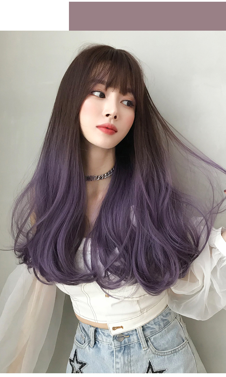 厂家批发假发女长发三色渐变长卷发彩色潮流长卷发整顶头套外贸