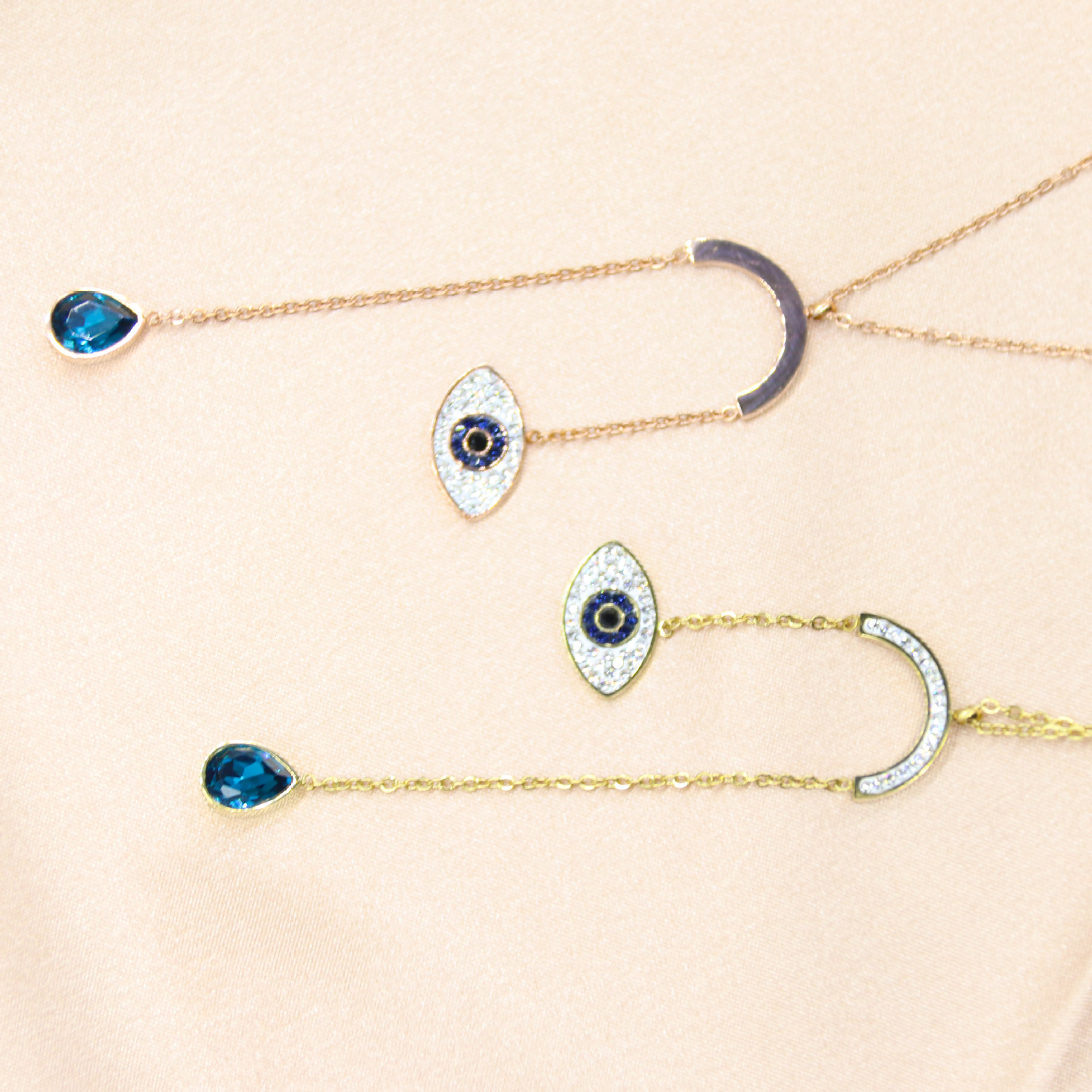 元素蓝色水晶天使的眼泪项链恶魔之眼玫瑰金色链条首饰锁骨链颈链