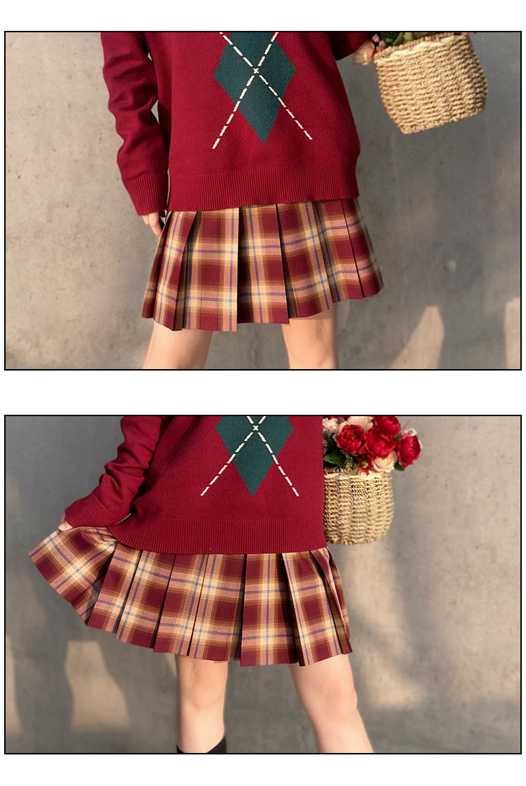 枫林格裙现货jk制服裙红格显白优等生正版校供学生装格子裙百褶裙