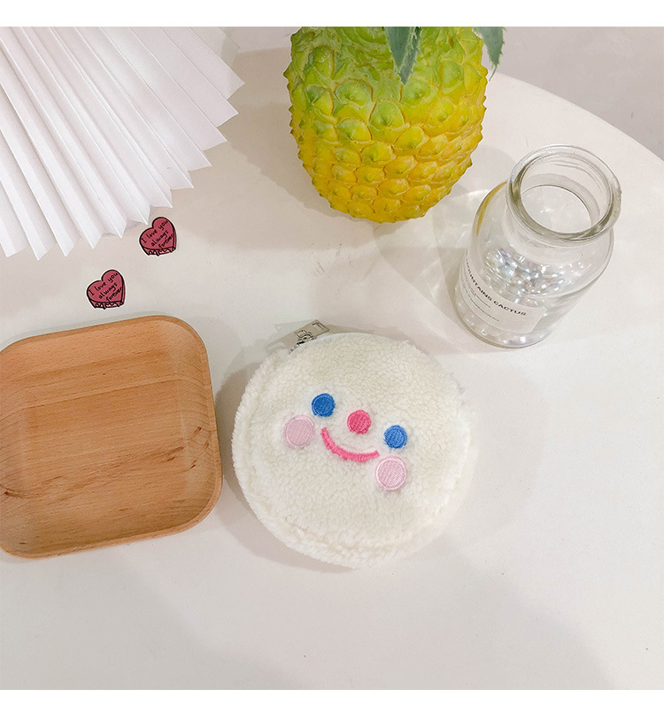 韩国ins风简约子母包云朵笑脸零钱包刺绣羊羔毛硬币钥匙包