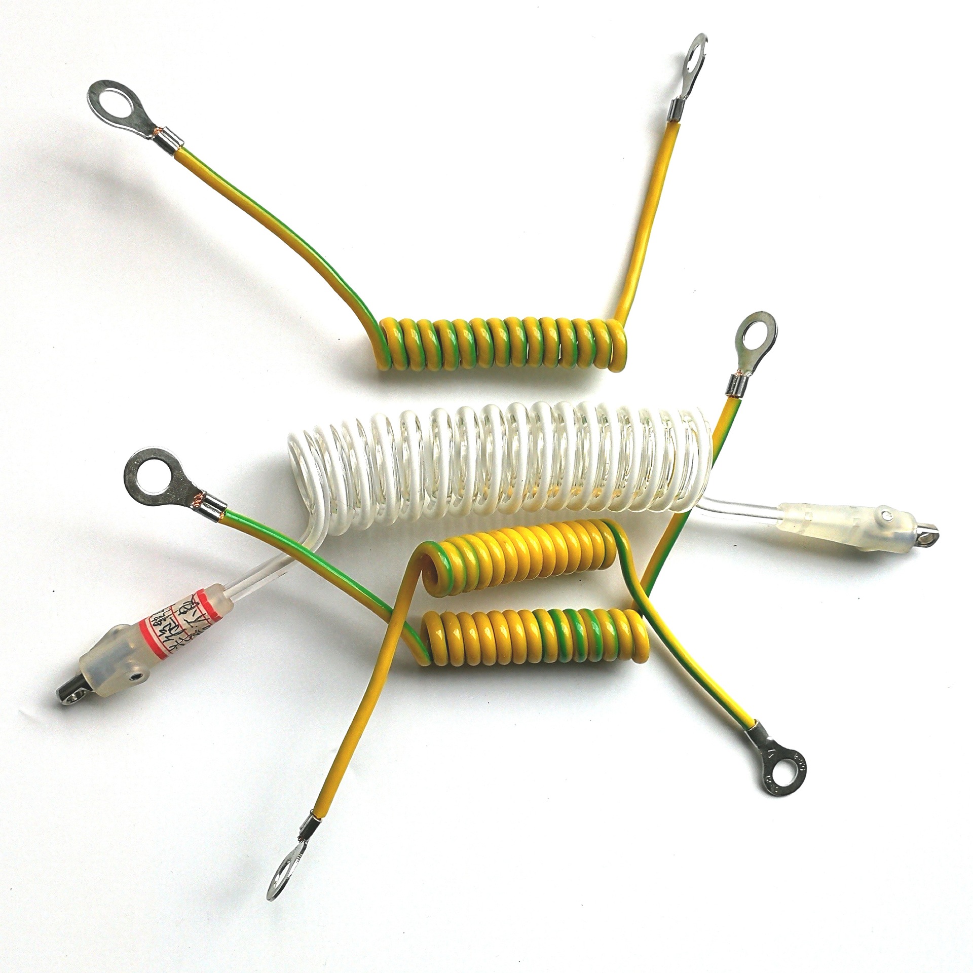 双色单芯黄绿接地线弹簧线 耐拉伸电线电缆 4平方双色螺旋接地线