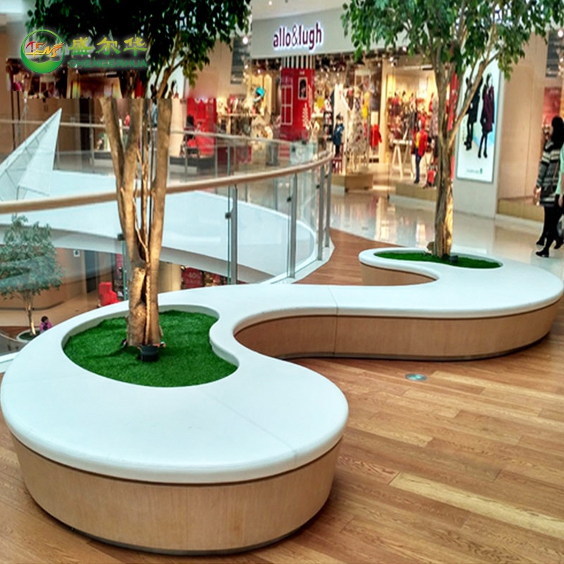 大型商场创意美陈玻璃钢休闲座椅花盆组合户外酒店休息凳等候椅子