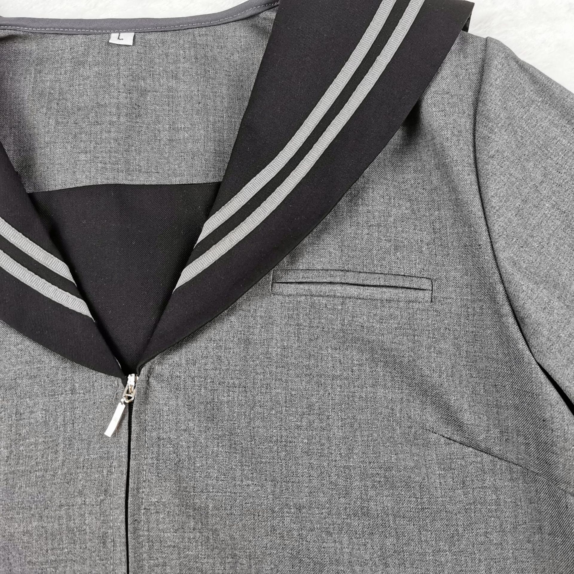 精品哔叽/tr 基础款水手服上衣 黑领灰底白二本 长袖
