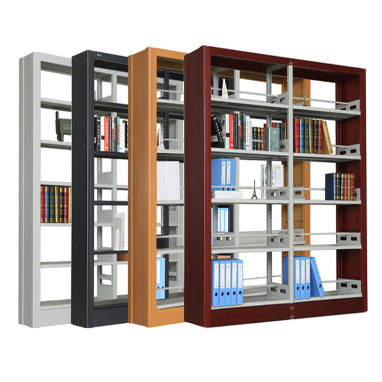 钢制书架图书馆书架双面书架单面书架大学阅览室书架木护板书架