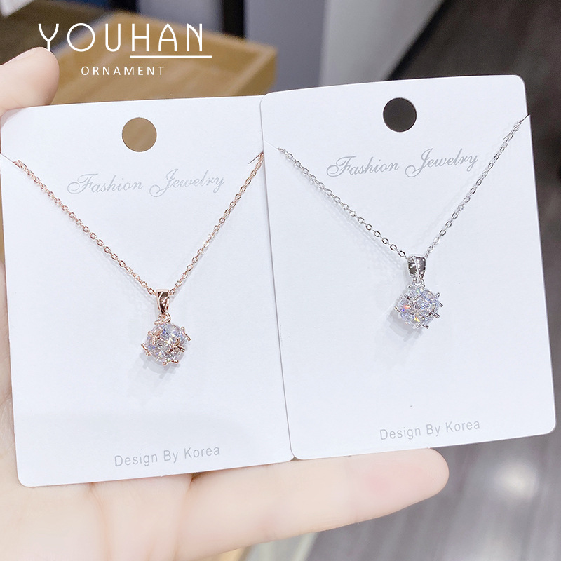 Korean Style Fashion Simple TikTok Same Style Inlaid Zircon Necklace Clavicle Chain Girls Cross-Border New Accessories