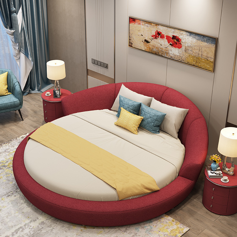 酒店主题圆床双人现代简约主卧酒店情侣 2米布艺大圆形床软包厂家