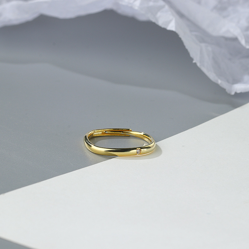 金店同款s925纯银方形戒指女素圈黄金色方戒小红书网红推荐食指戒