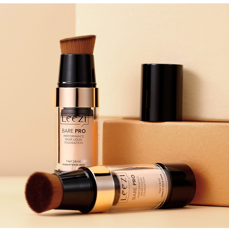 原厂直销跨境leezi莉兹粉底液一体按压式毛刷头持久保湿自然裸妆