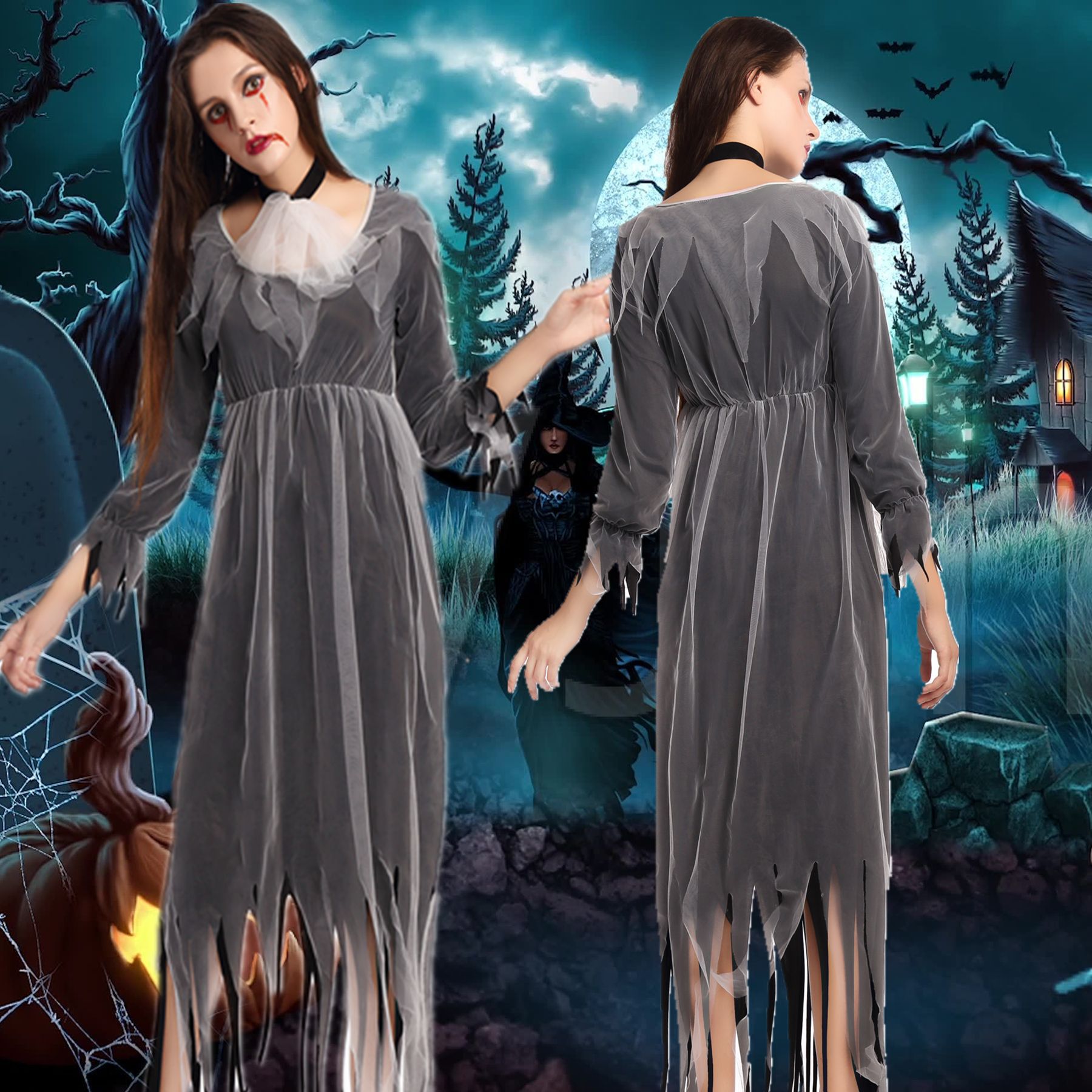 万圣节服装黑色魔鬼与天使cosplay鬼新娘幽灵新娘话剧演出服批发