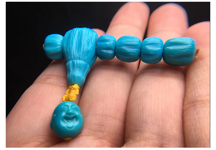 十堰原矿石绿松石三通一体套装金刚星月佛头顶珠腰珠手串文玩配饰