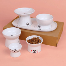 新款日式陶瓷猫碗高脚护颈宠物瓷碗猫咪碗双碗喝水碗粮碗食盆套装