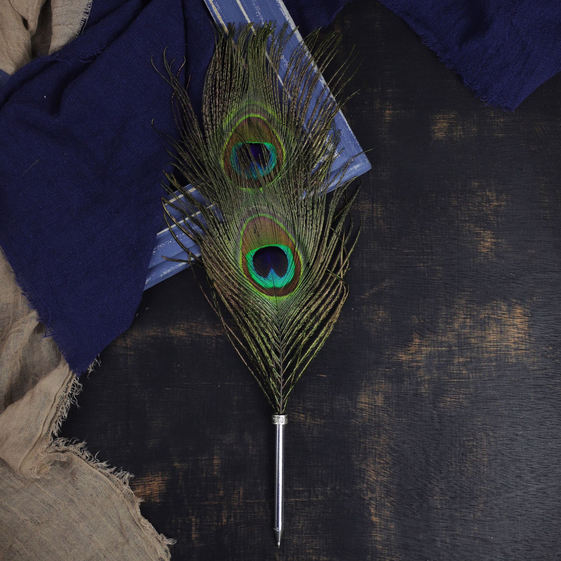 刘世企业孔雀羽毛笔蘸水笔羽毛笔孔雀翎金属杆圆珠笔卡装多款选