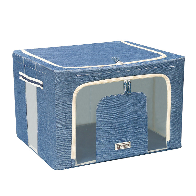 Pashilong Oxford Cloth Storage Box Fabric Foldable Clothing Cotton Quilt Toy Cosmetics Steel Frame Bena