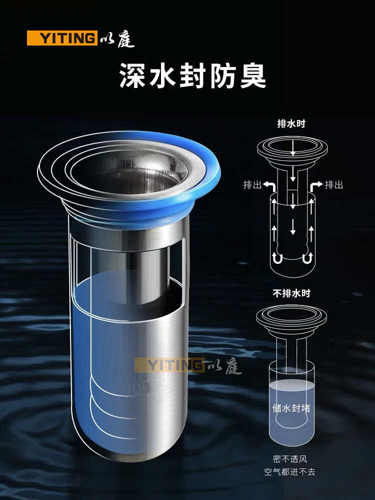 正304不锈钢地漏芯防臭防反水防堵塞深水封u型地漏芯加厚地漏内芯