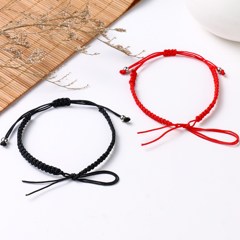 Hand-Woven DIY Semi-Finished Products Red Rope Bracelet Jade Thread Woven Flat Knot Beads Threading Dorje Knot Semi-Finished Products Carrying Strap