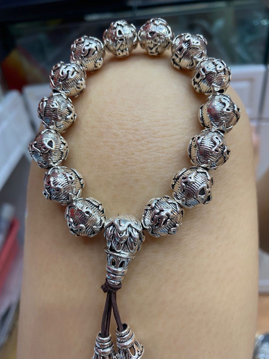 爆款六字真言银佛珠手链手串时尚转运珠手链男女厂家批发