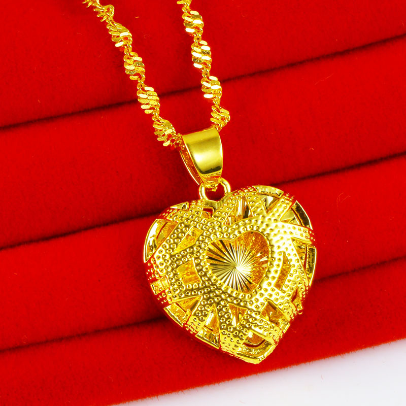 正品黄金项链吊坠999足金男女款9999真金纯黄金坠子爱心形送礼物