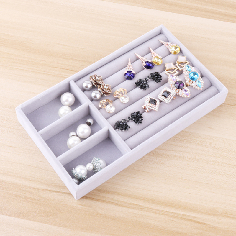 Jewelry Plate Ornaments Display Tray Gray Flannel Stud Earrings Display Dustproof Storage Props Drawer Jewelry Storage Box