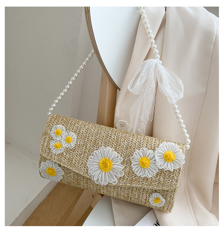 夏天新款编织包小雏菊包单肩斜挎手提珍珠包2020网红仙女小方包潮