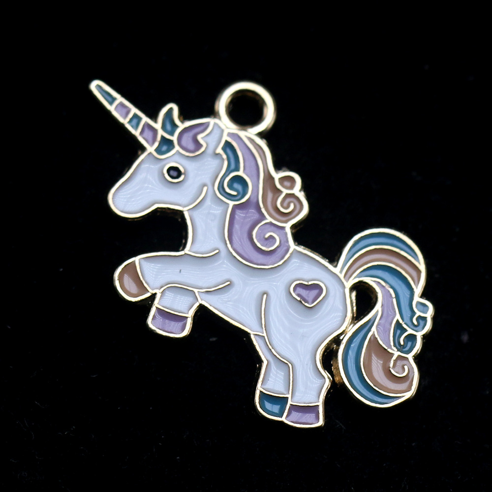 欧美跨境爆款 彩色滴油七彩独角兽潮流个性项链吊坠挂件 厂家直销