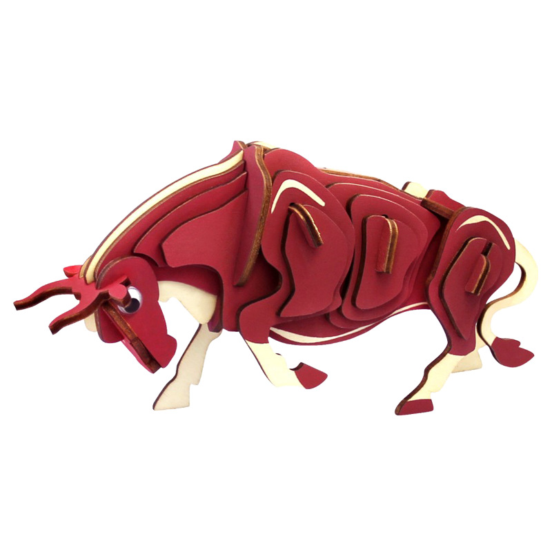 促销木制儿童益智diy拼装仿真模型十二生肖牛木质3d立体拼图玩具