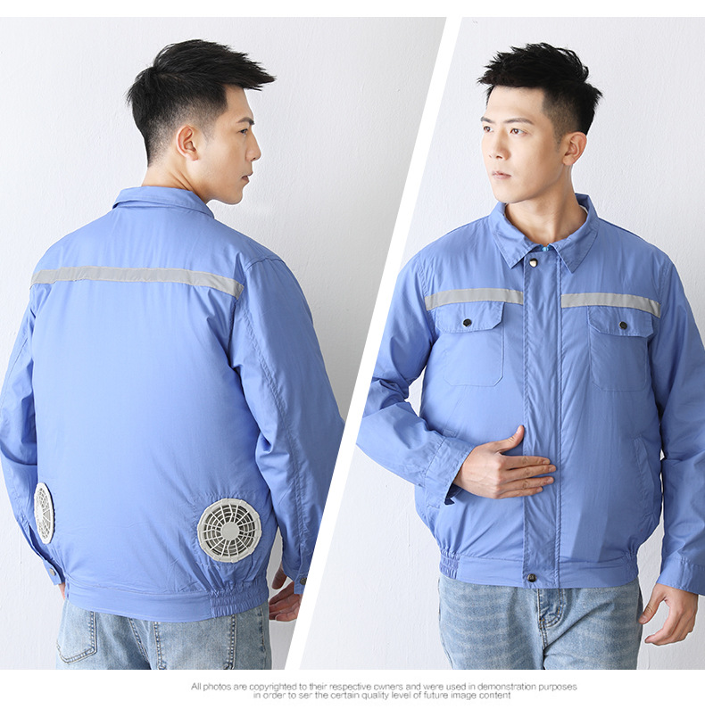 空调服男纯棉夏季反光条风扇服长袖工程服降温劳保工作服厂家批发