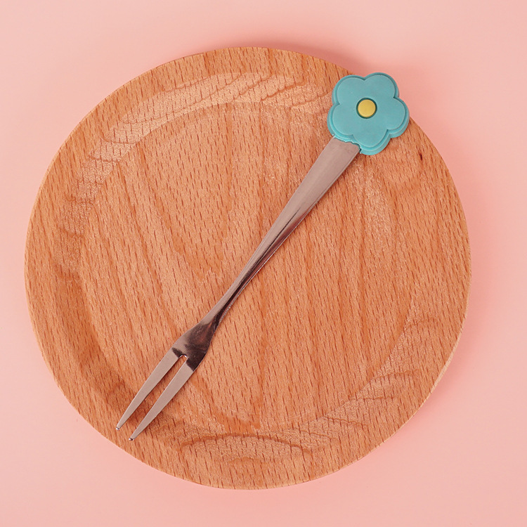 可爱卡通水果叉子 创意甜品叉水果签蛋糕二齿叉 不锈钢水果叉批发