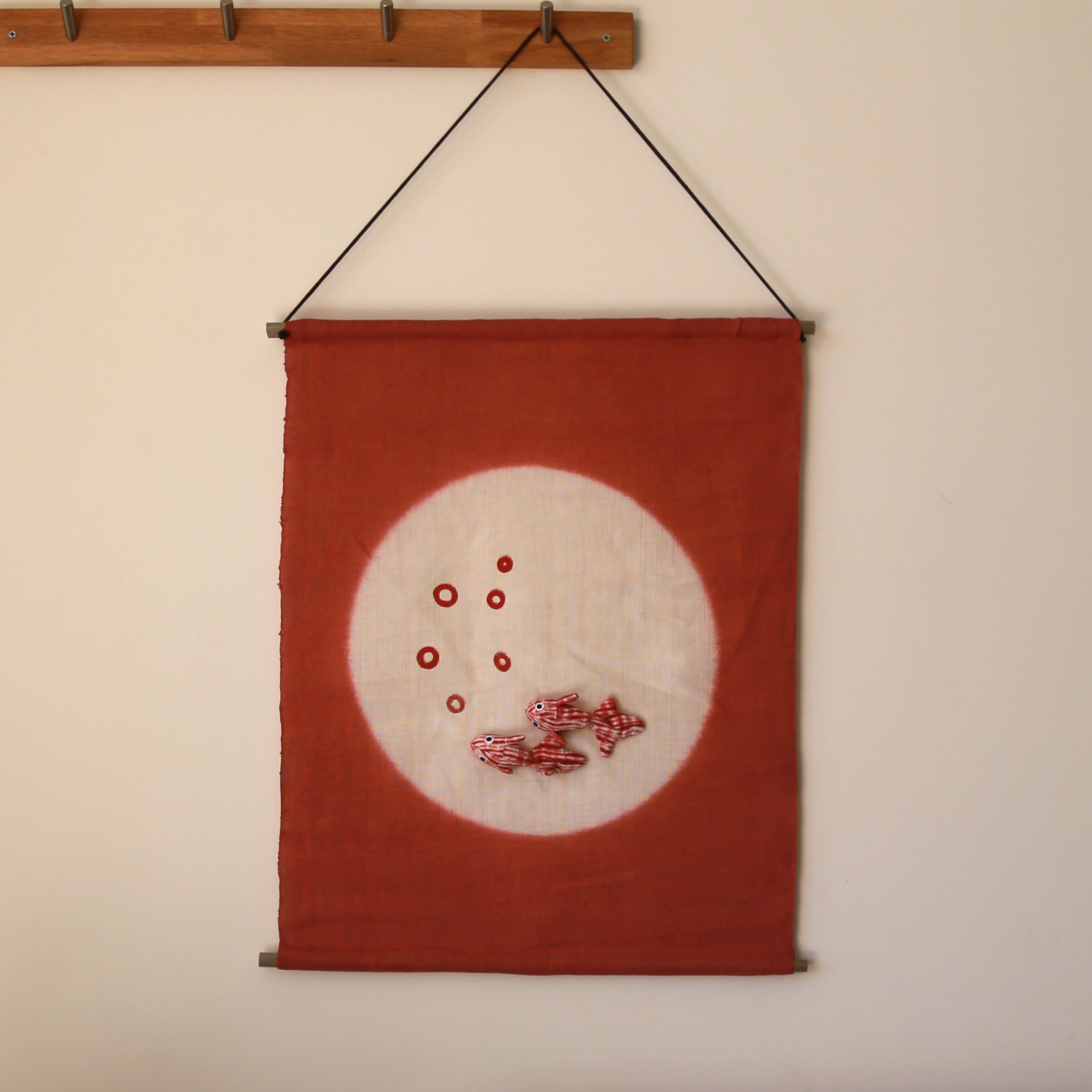 【布茗堂】布艺金鱼壁挂(蓝) 麻壁挂布艺麻壁挂手工壁挂