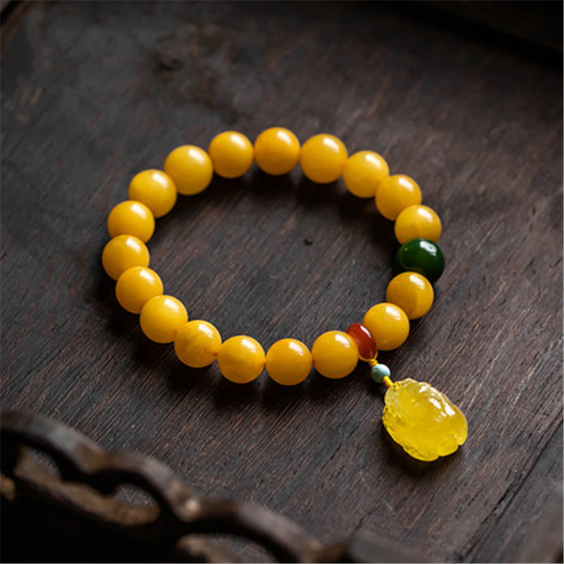天然老蜜蜡手串貔貅手链原创diy男女款琥珀简约大气搭配碧玉时尚