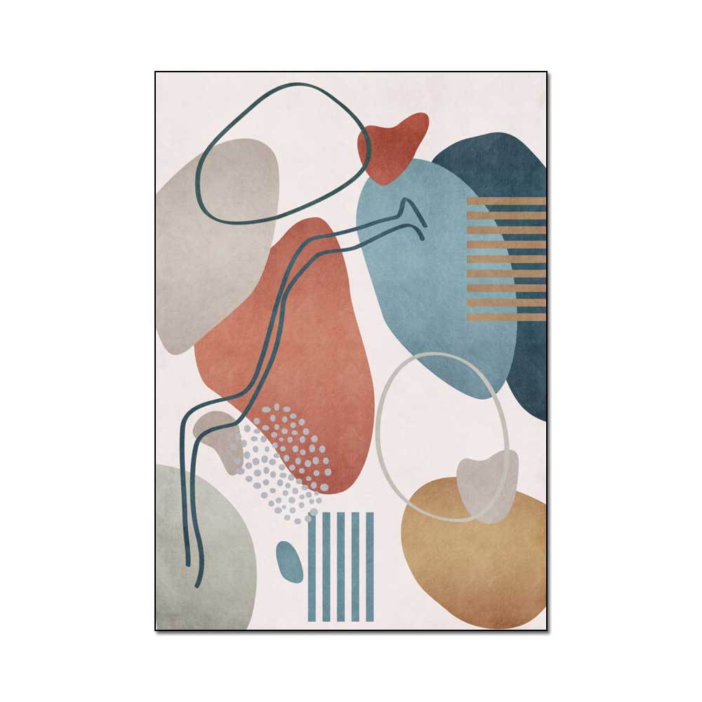 跨境时尚现代北欧抽象莫兰迪几何彩色块客厅卧室床边地毯地垫定制