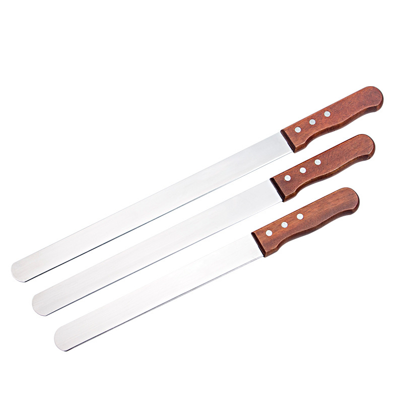 Wooden Handle Bread Knife Toast Slicing Knife Saw Knife Stainless Steel Cake Scraper Coarse Texture Young Teeth Flat Teeth Baking Tools