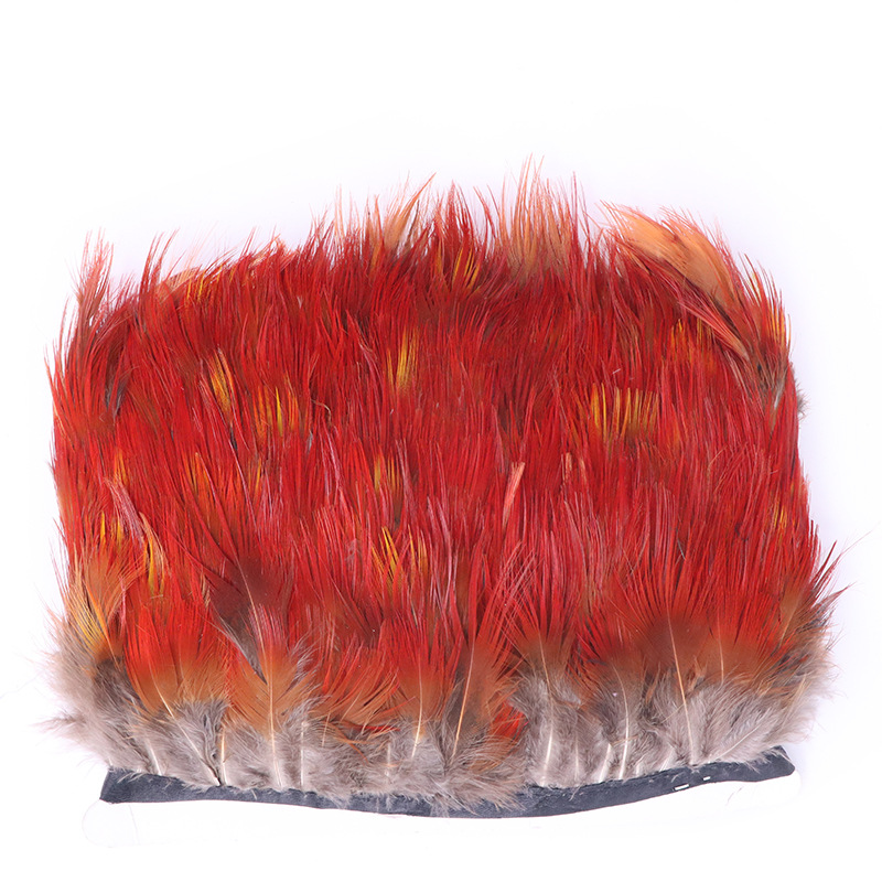 野禽羽毛批发红腹锦鸡山鸡毛布条红丝羽毛布条公鸡毛野禽腹部花边