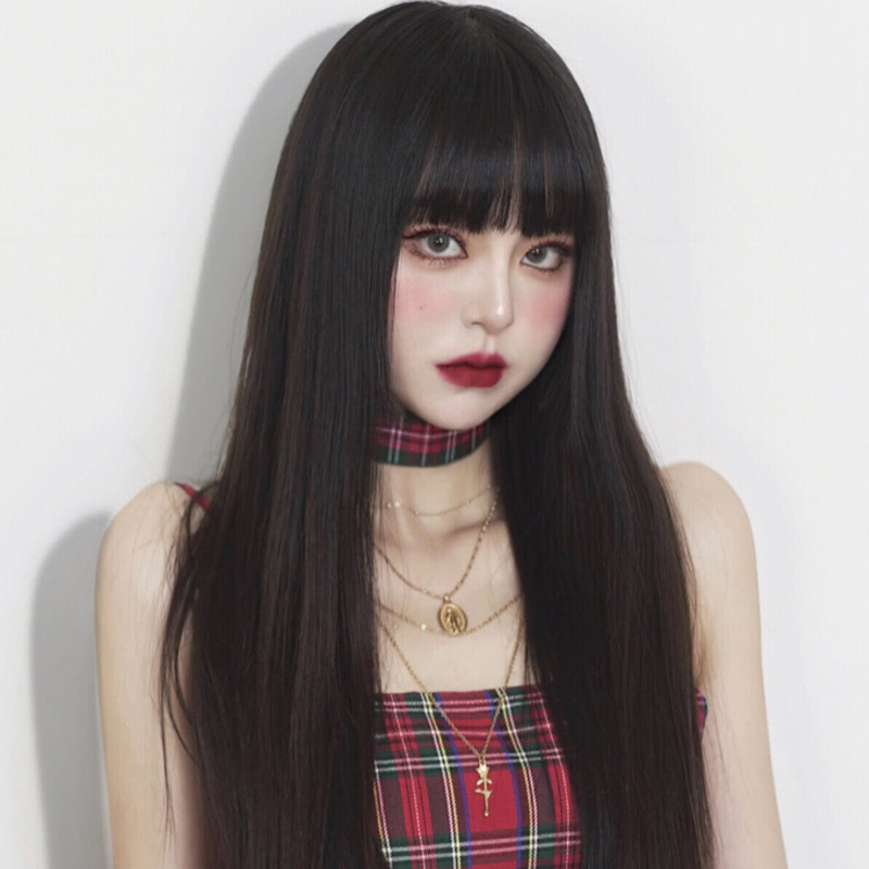 日韩假发女长直发姬发式三刀平水母头日系整顶自然空气刘海假头套