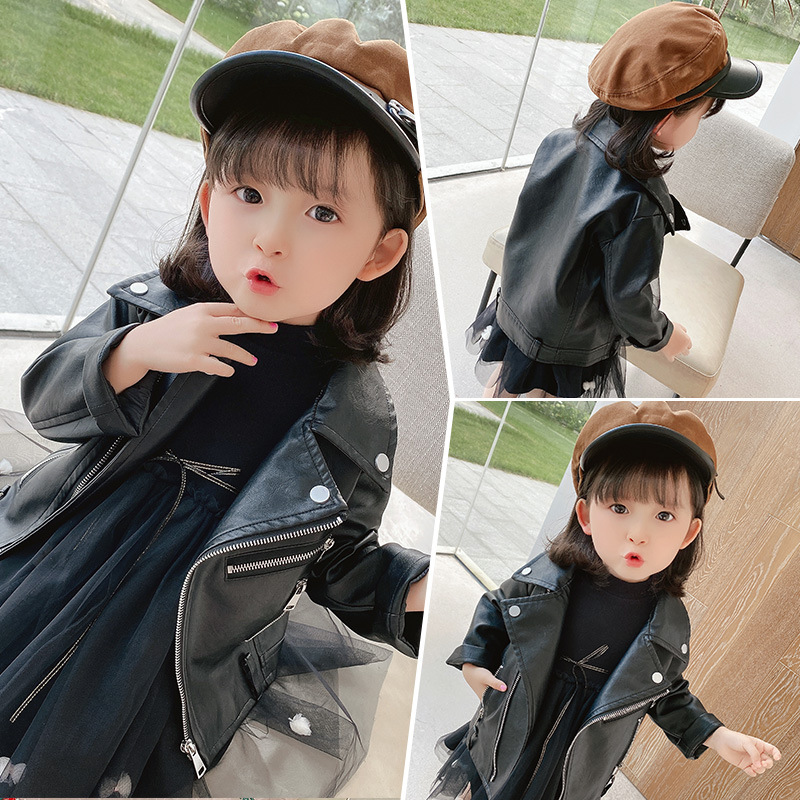 Children's Leather Autumn 2020 New Girls' Handsome Motorcycle Jacket Baby Fashionable Jacket Top One Piece Dropshipping