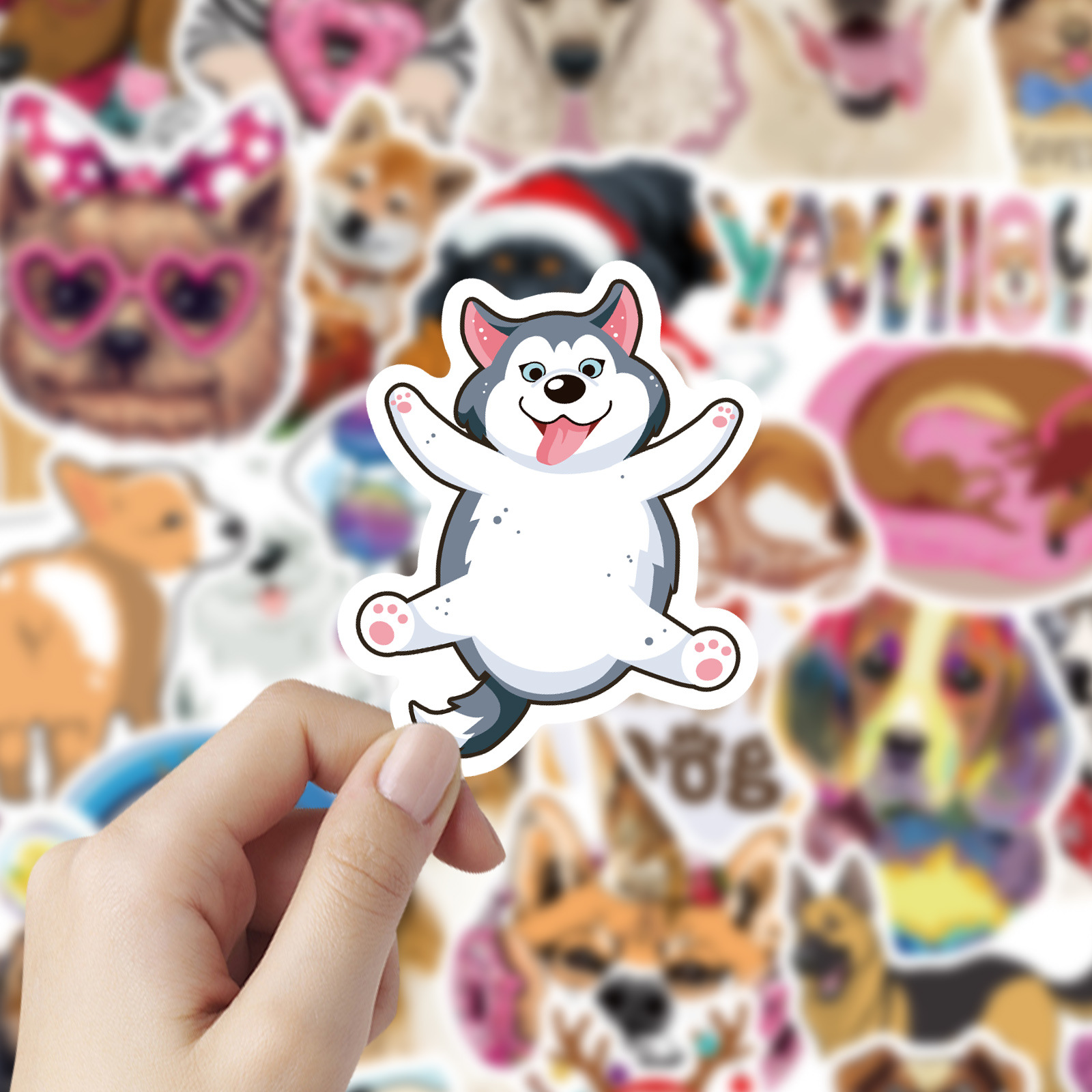 80张可爱卡通小狗狗柯基犬哈士奇金毛柴犬萌宠涂鸦贴纸行李箱电脑