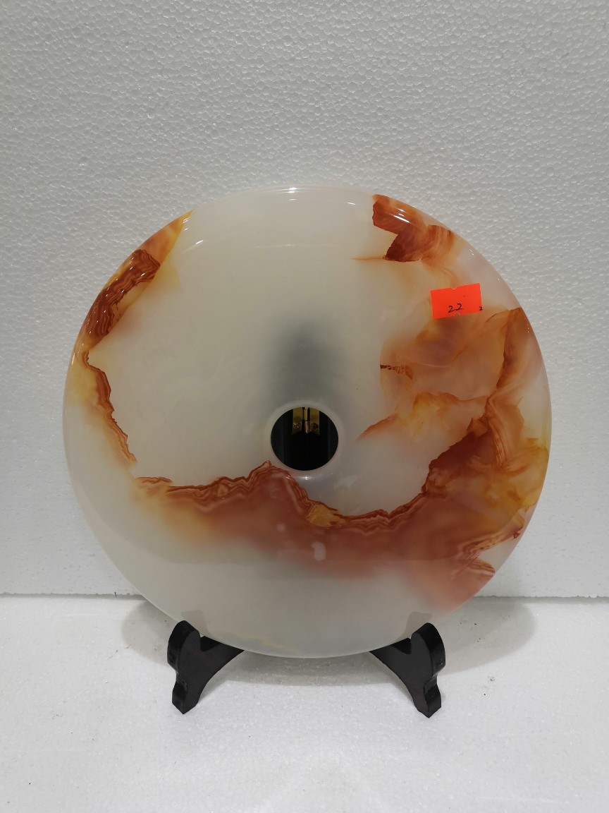 天然红花冰玉平安扣摆件阿富汗玉石工艺品居家装饰摆设