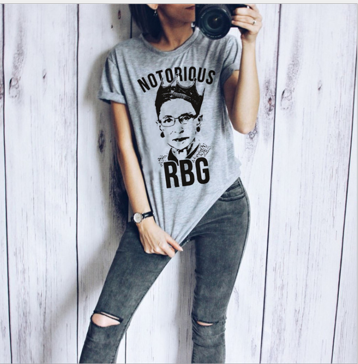 notorious rbg英文字母数码印花女装时尚t恤宽松圆领短袖大码现货